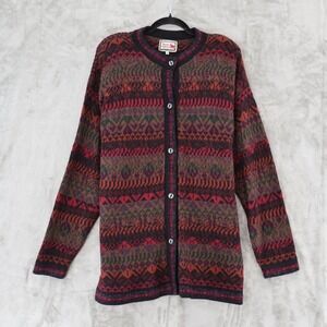 The Alpaca Connection Cardigan Womens XL Multi Geometric Fair Isle Handmade Peru